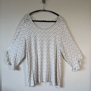 Rose & Olive Black, Gray & White Polka Dot Ruffle Sleeve Blouse, Size 3XL